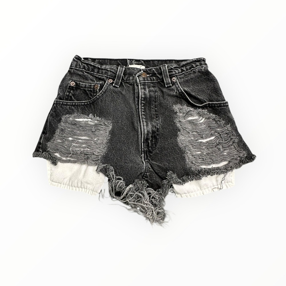 Furst of a Kind Denim Shorts Womens 24 Black‎ Vintage Levis Distressed Cut Offs